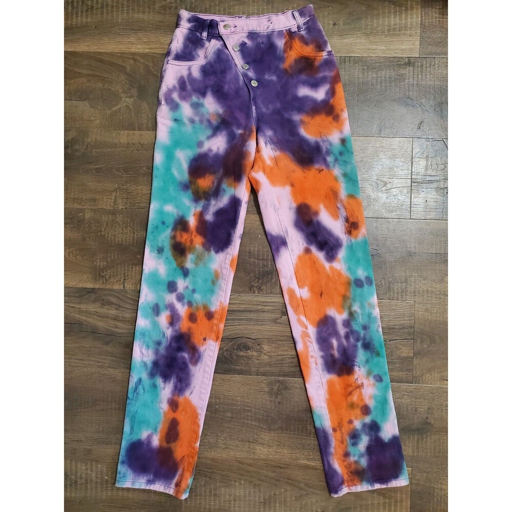 Vintage Roper Jeans Tie Dye Size 3 Western Cotton 26" Waist Diagonal Button Fly